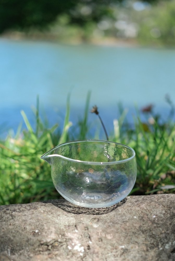 Glass matcha bowl with spout by NOA